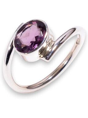 Amethyst Elegant 8X6mm Bezel Set Gemstone 925 Silver Statement Ring